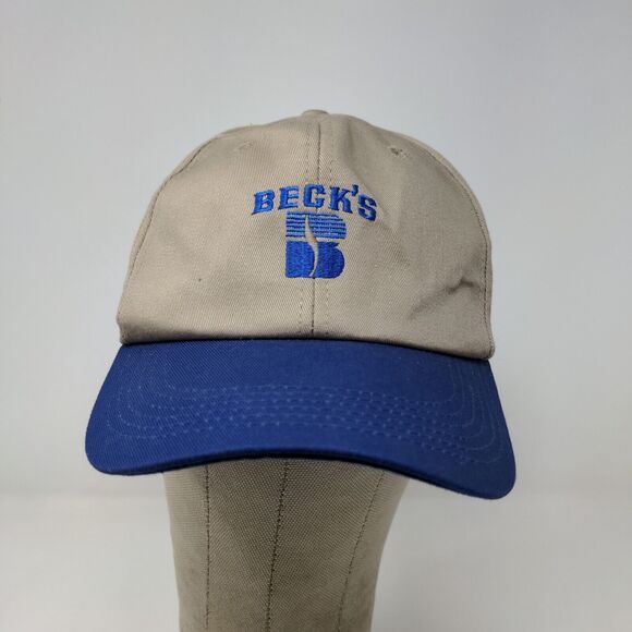 Beck's Seeds Men's Snapback Hat Tan Blue Adjustable Embroidered Logo - Picture 2 of 12